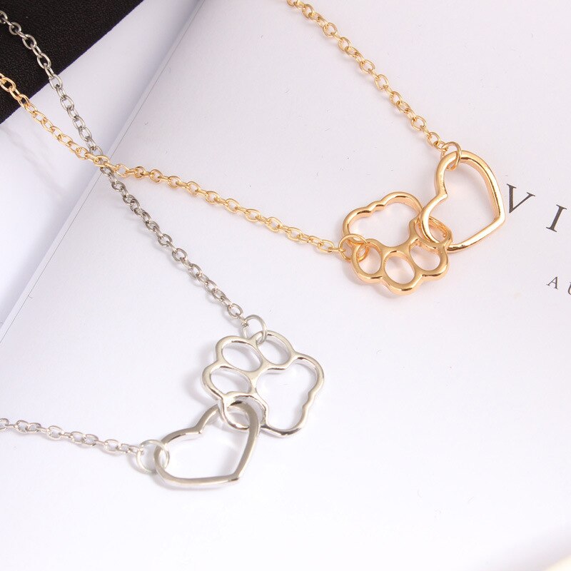 Colar coração e patinha entrelaçados Mãe de Pet