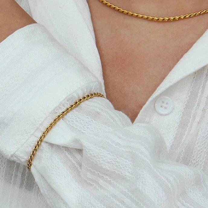 Pulseira Anelise Trama média Banhada a Ouro 18K