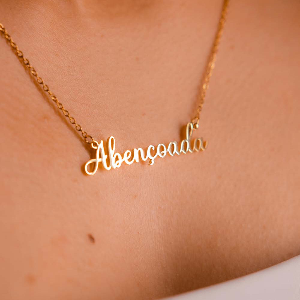 Colar Abençoada - Banho Dourado - Dona bacana