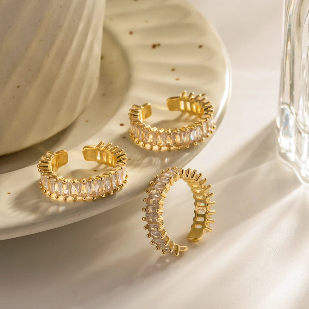 Anel Ajustável Zircônia Baguete Banhado a Ouro 18K