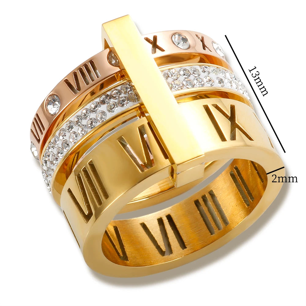 Anel Triplo Algarismo Romano Banhado em Ouro 18K