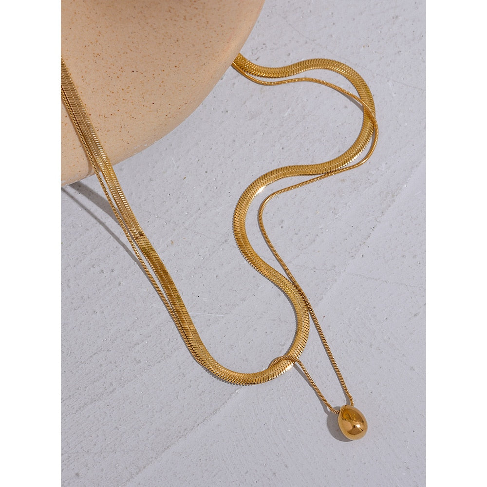 Colar Duplo Malha + Pendente Banhado a Ouro 18K