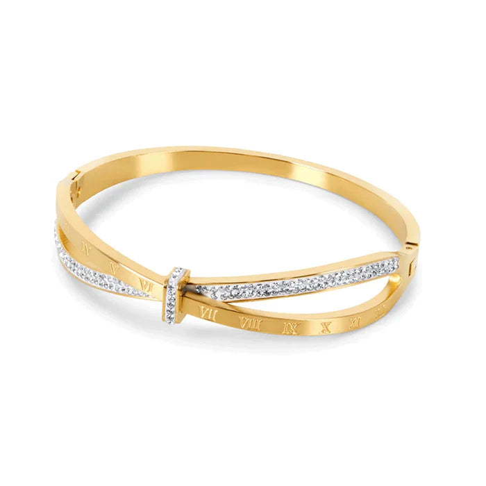 Pulseira Bracelete com Números Romano e Zircônia Banhado em Ouro 18K