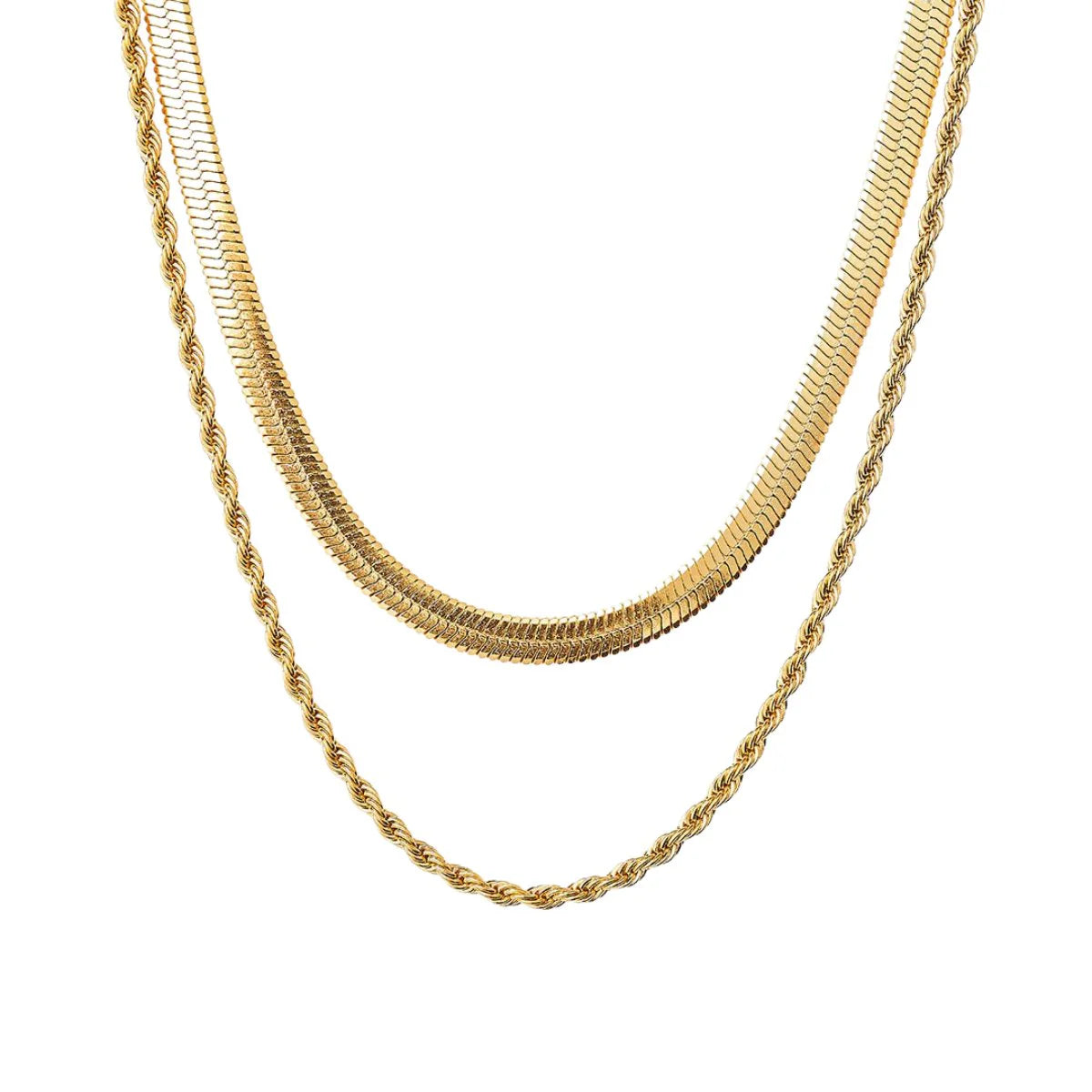 Colar Duplo Malha + Cordão Baiano Banhado a Ouro 18K