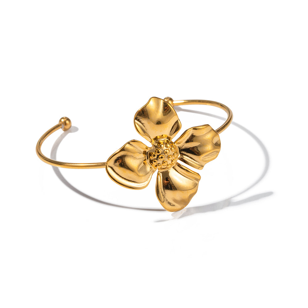 Pulseira Bracelete Flor Polida Banhado a Ouro 18K | Coleção Verona