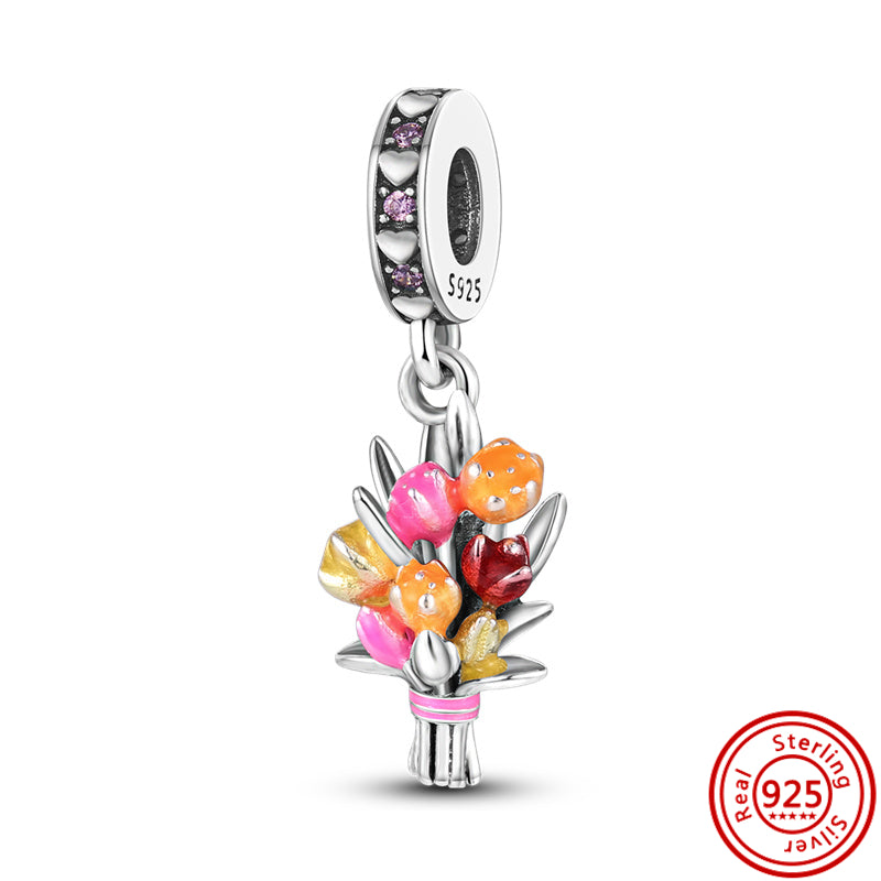 Berloque Charm Life em Prata 925 Buquê de Flores