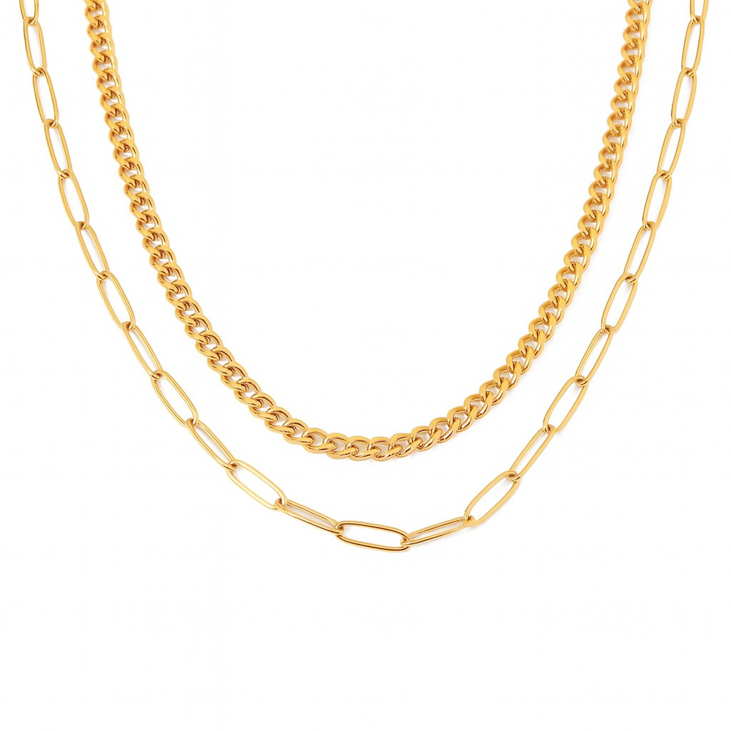 Colar Duplo Elo Groumet + Cartier Delicados