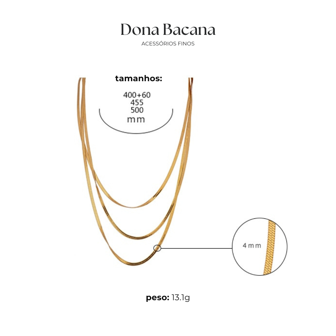 Colar de Malha Triplo Banhado a Ouro 18K