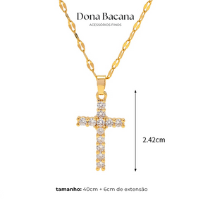 Colar Retrô Fé Cruz com Zircônias Banhado a Ouro 18K | Coleção Verona