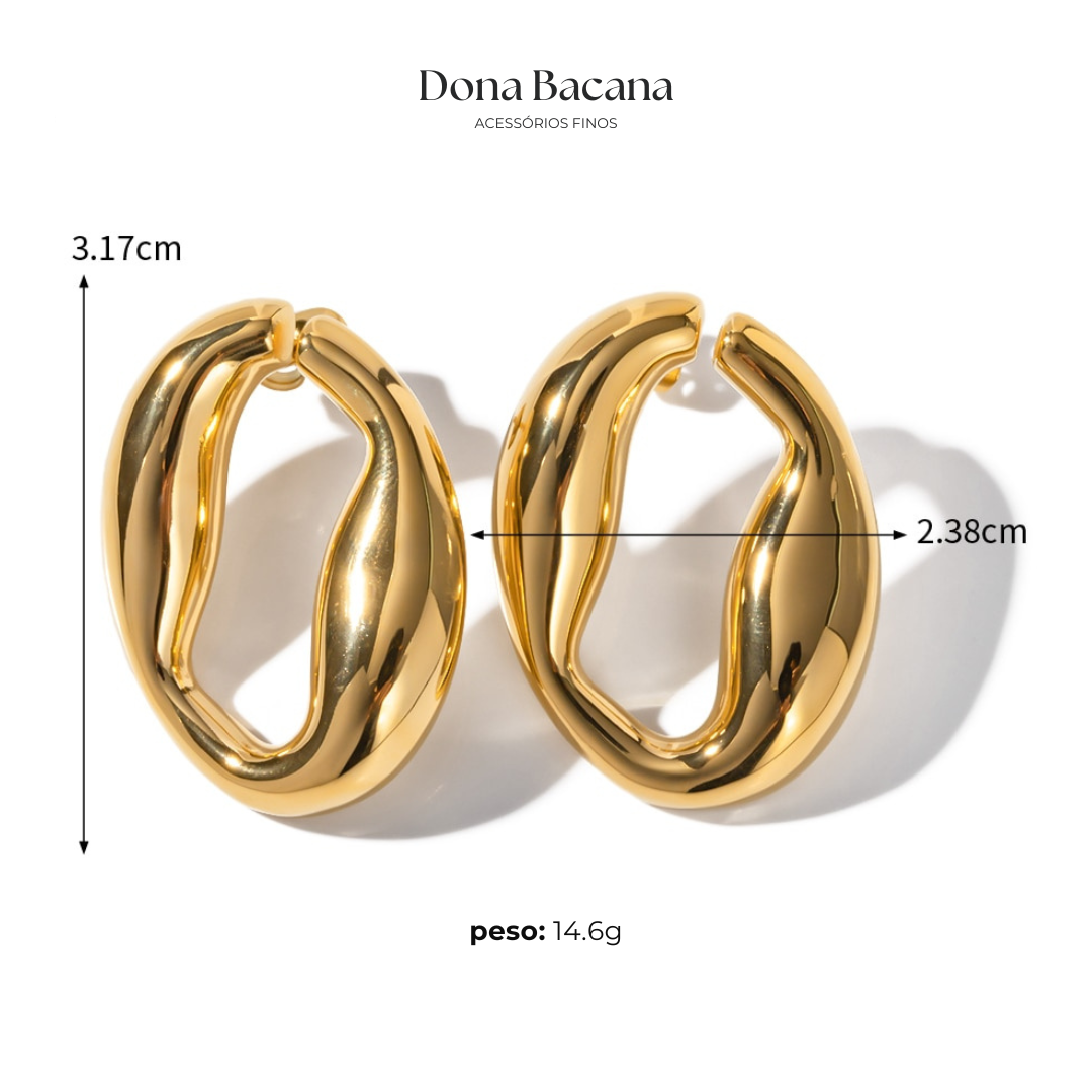 Brinco Orgânico Oval Banhado a Ouro 18K | Coleção Verona