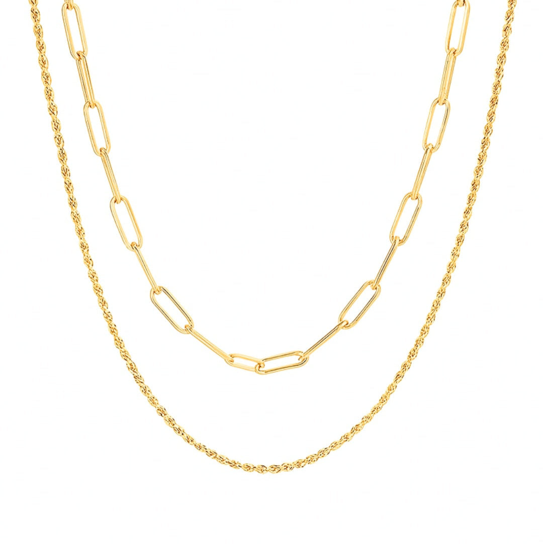 Colar Duplo Elos + Cordão Baiano Banhado a Ouro 18K