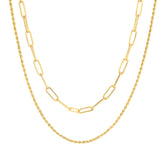 Colar Duplo Elos + Cordão Baiano Banhado a Ouro 18K