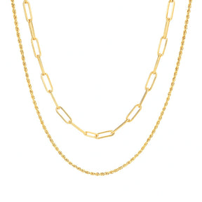 Colar Duplo Elos + Cordão Baiano Banhado a Ouro 18K