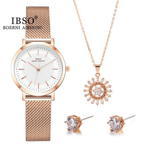 Kit Relógio Feminino Rose Gold IBSO + Colar e Brincos - Dona bacana