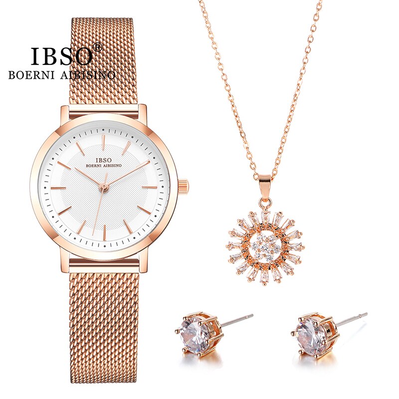 Kit Relógio Feminino Rose Gold IBSO + Colar e Brincos - Dona bacana