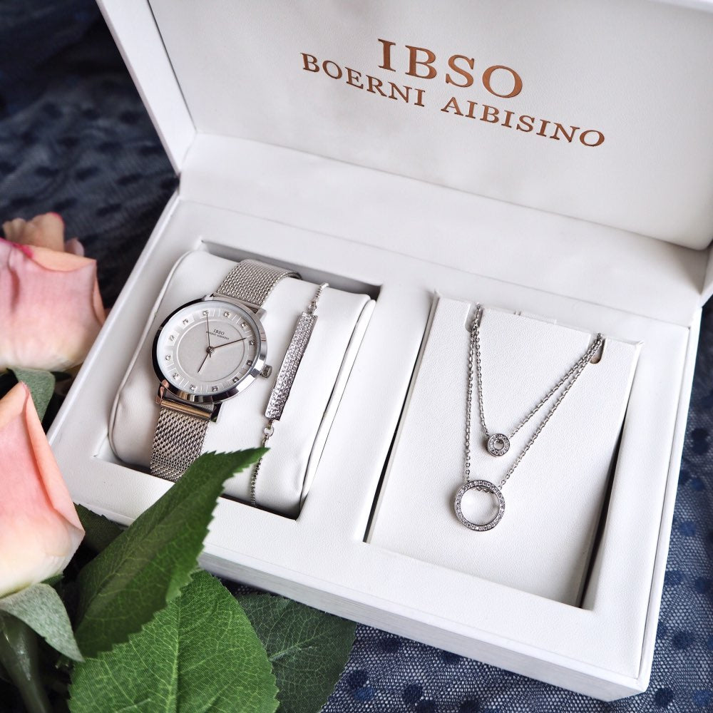 Kit Relógio Feminino Quartz + Pulseira marca IBSO + COLAR GRÁTIS (BRINDE) - Dona bacana