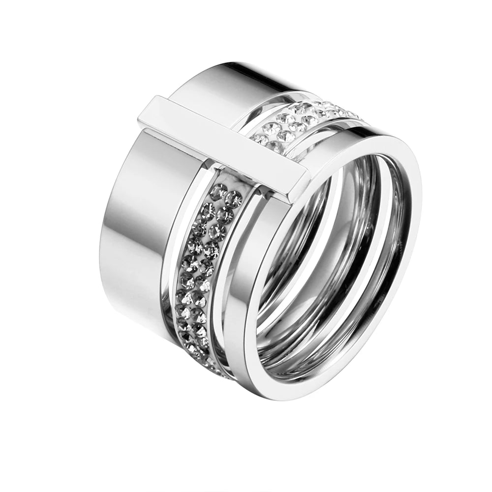 Anel Aro Triplo Brilho Liso Banhado a Ouro 18k