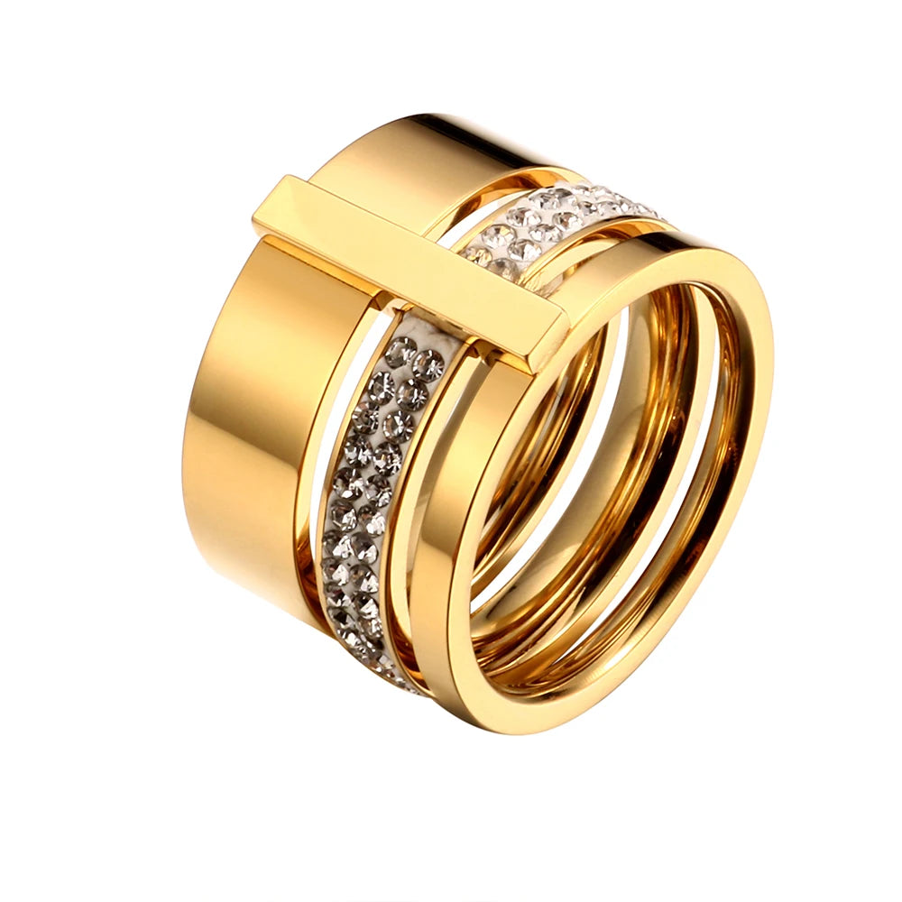 Anel Aro Triplo Brilho Liso Banhado a Ouro 18k
