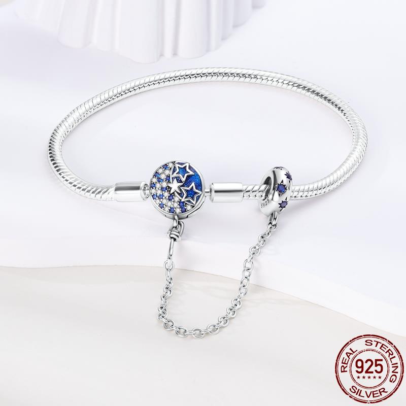 Pulseira para Berloque em Prata 925 - Bracelete Estrelas Com Trava