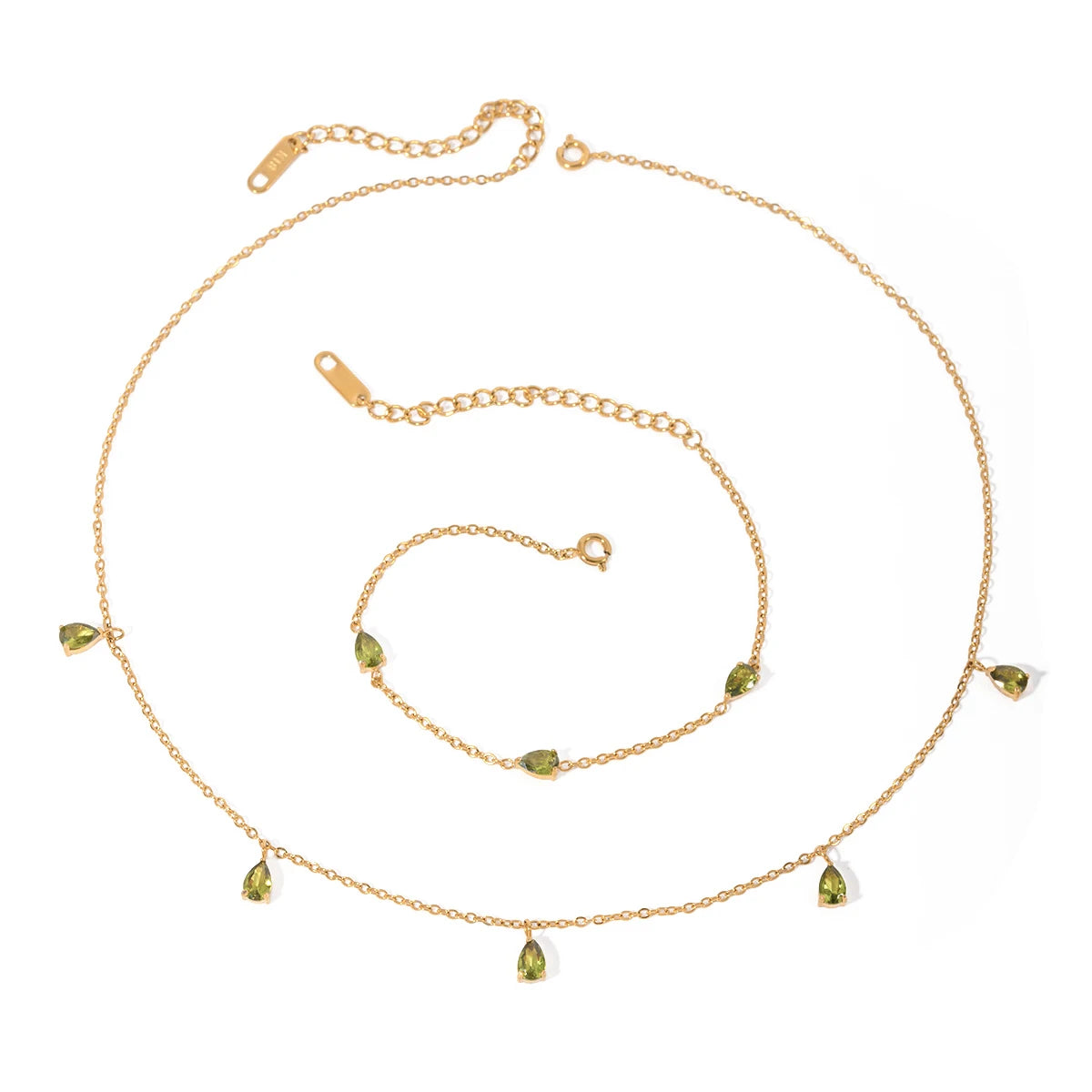 Conjunto Colar + Pulseira Minimalista com Pedras Verdes | Coleção Aurora