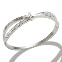 Pulseira Bracelete com Números Romano e Zircônia Banhado em Ouro 18K
