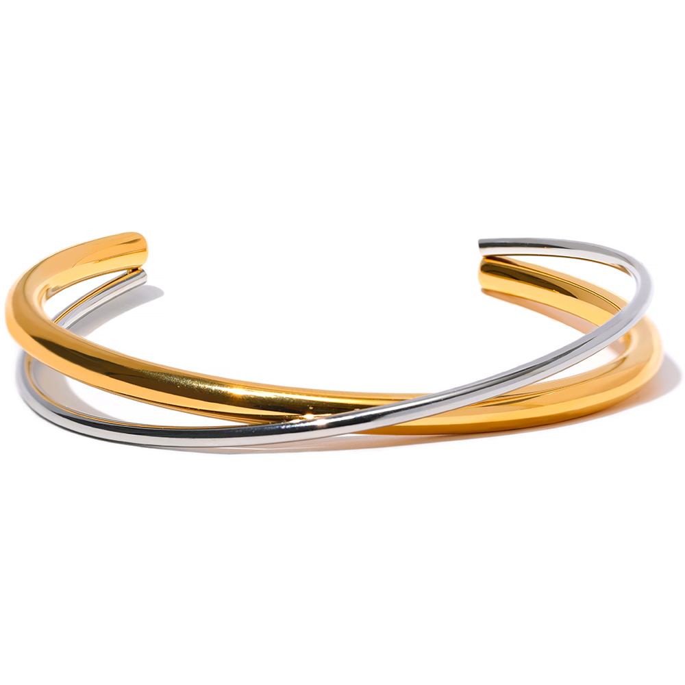 Pulseira Bracelete Entrelaçado Banho Duplo Banhado a Ouro 18K | Coleção Capri