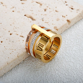 Anel Triplo Algarismo Romano Banhado em Ouro 18K