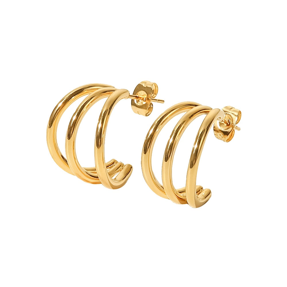 Brinco Argola Tripla Banhado a Ouro 18K | Coleção Capri