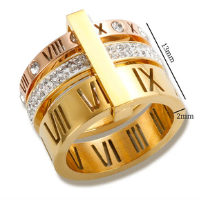 Anel Triplo Algarismo Romano Banhado em Ouro 18K