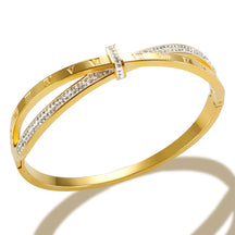 Pulseira Bracelete com Números Romano e Zircônia Banhado em Ouro 18K