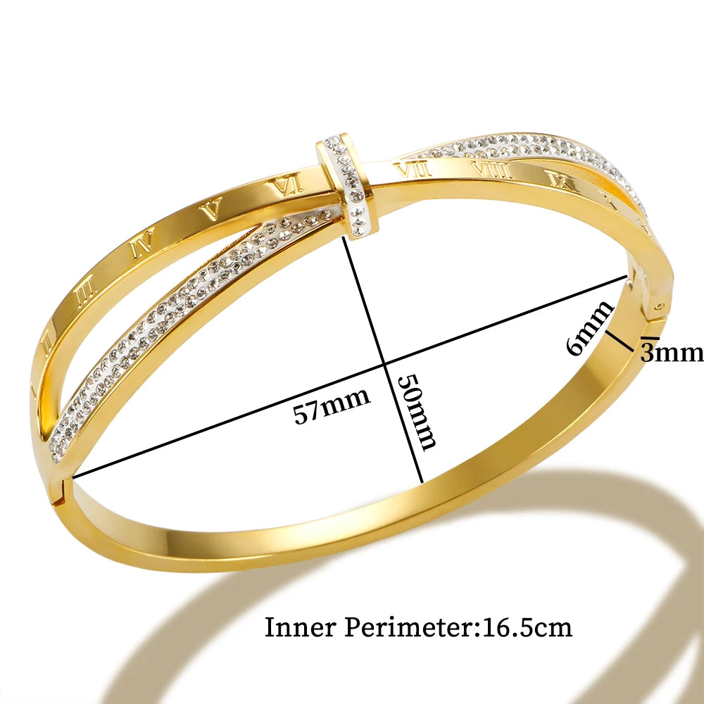 Pulseira Bracelete com Números Romano e Zircônia Banhado em Ouro 18K
