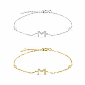 Pulseira com Letra em Zircônia em Prata 925 + Banho de Ouro 18k