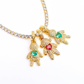 Colar Filhos Glow com Pedras Coloridas - Rivieira e Pingentes de Filhos Cravejados