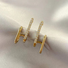 Brinco Ear Hook Dois Filetes Cravejado Banho Dourado e Prateado - Dona bacana