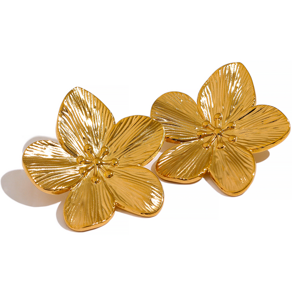 Brinco Flor Escovado Banhado a Ouro 18K | Coleção Firenze