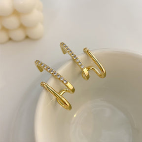 Brinco Ear Hook Dois Filetes Cravejado Banho Dourado e Prateado - Dona bacana